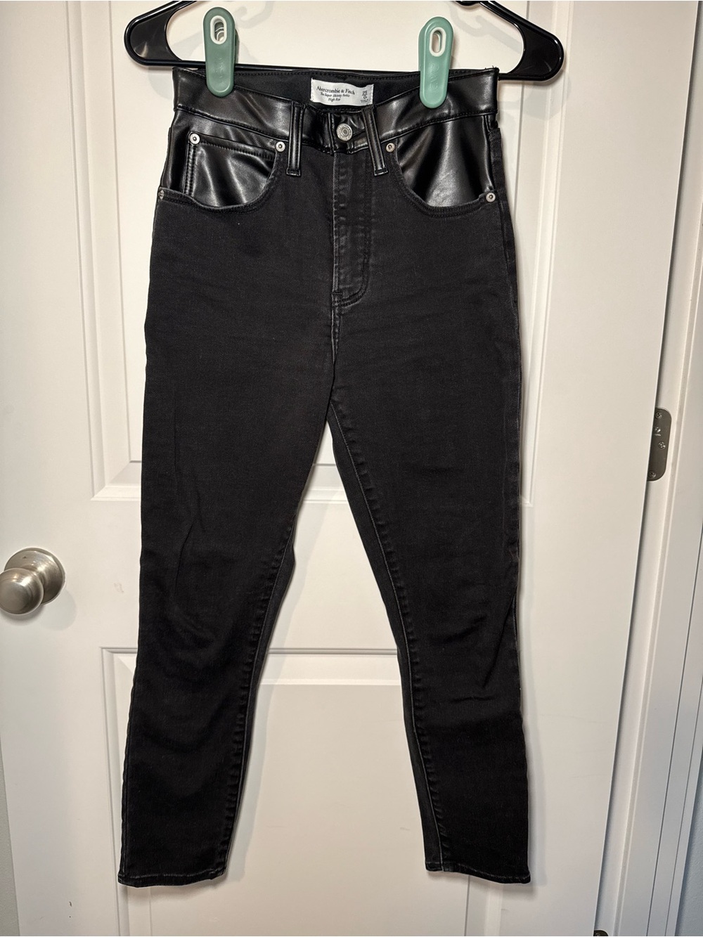 Abercrombie & Fitch Black High-Rise Jeans with Faux Leather Trim